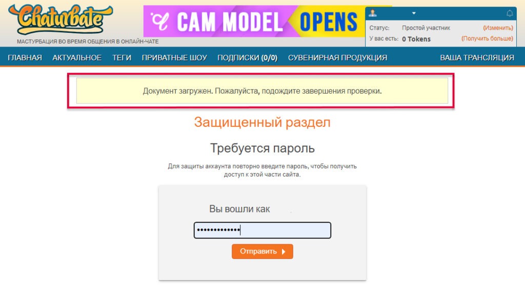 Чатурбэйт регистрация: верификация документов модели